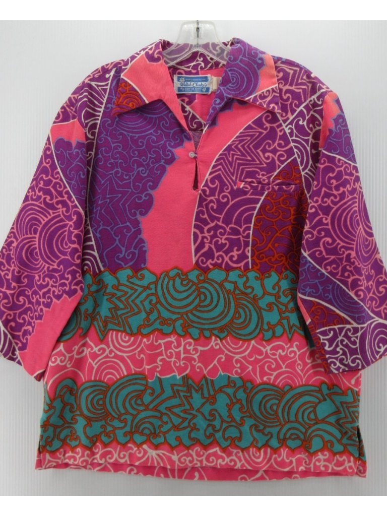 Vintage Waltah Clarkes Top Xl Hawaiian Popover 70s Psychedelic Mod